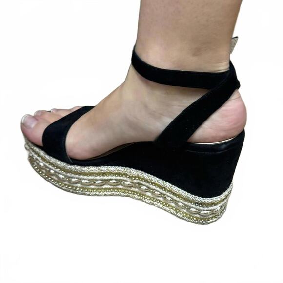 Steve Madden Black Espadrille Wedge Sandals Beaded & Sequins - Picture 4 of 8